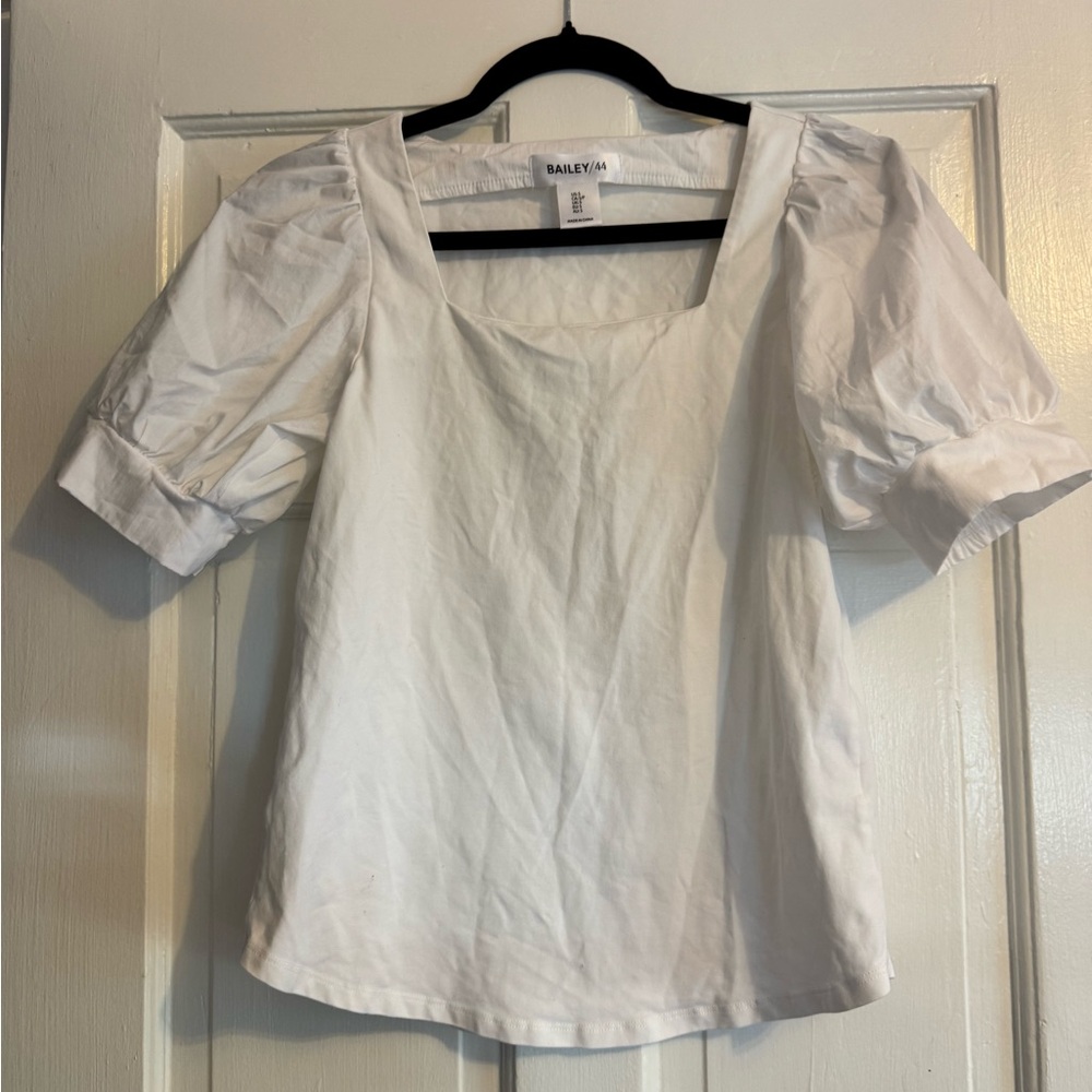 Bailey 44 White Puff Sleeve Square Neck Cotton Blouse, Size Small, EUC!